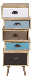 Cassettiera da interno salotto camera da letto in legno di pino a 5 cassetti colorati Zelig