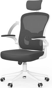 Sedia da ufficio - Sedia ergonomica da ufficio - Sedia girevole con supporto lombare - poggiatesta, braccioli e altezza regolabili - bianco e nero