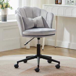 Sedia da ufficio ergonomica Flieks, sedia da trucco girevole, sedia da trucco senza braccioli, sedia da scrivania con schienale a petali, grigio