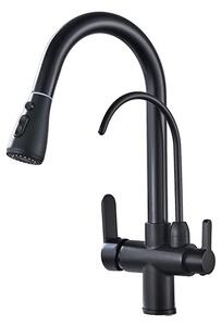 Rubinetto da cucina filtrato, acqua fredda e calda, funzione spray estraibile, nero opaco