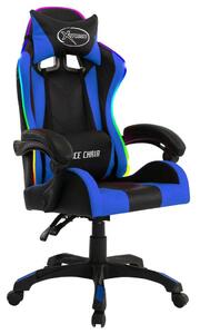 Sedia da gioco con luci LED RGB in ecopelle blu e nera