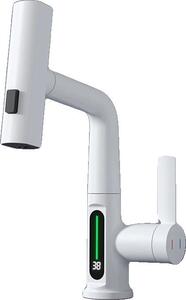 Rubinetto da lavabo, display digitale per la temperatura, design estraibile, bianco