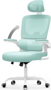 Sedia da ufficio ergonomica - Sedia da scrivania con poggiatesta regolabile - Braccioli elasticizzati supporto lombare regolabile in altezza - Sedia girevole con schienale in rete traspirante - Bianco e verde