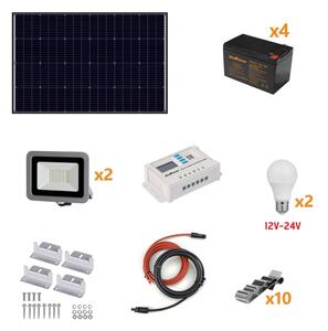 Kit Fotovoltaico a Isola 160W - Kit con pannello solare, regolatore di carica, proiettore, e accessori per l'installazione