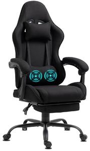 Delman Sedia da ufficio in tessuto Poltrona da gioco Poltrona da gioco ergonomica con poggiapiedi Poggiatesta Massaggio Cuscino lombare Sedia da gioco Sedia girevole 02-0040 Nero