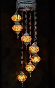 Lampada a sospensione in vetro marrone con mosaico colorato, lampadario in stile orientale, 7 sfere, realizzata a mano in Turchia