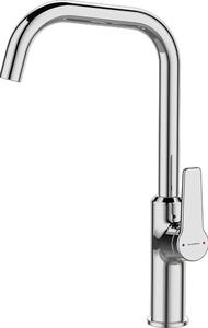 Rubinetto da cucina Alanis, miscelatore da cucina con bocca a U, miscelatore monocomando per lavello, girevole, sistema di montaggio rapido, cromo