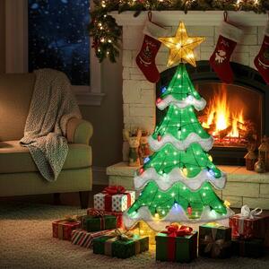 Costway Set di 2 albero di natale illuminato 130 cm con 34 luci colorate a forma di fragola, Albero 3D in rete esterni e interni
