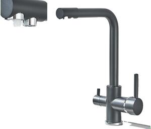 Rubinetto da cucina, design a doppia maniglia, rotazione di 360 gradi, cromo nero