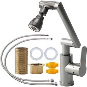Rubinetto da cucina in acciaio inossidabile con manopola a 3 funzioni, raggio di rotazione di 1080 gradi, miscelatore a 2 vie, 3 tipi di getto