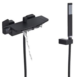 Rubinetto per doccia, bocca a cascata, design a doppia maniglia, nero opaco