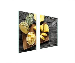 Piastre copri fornelli 2 pezzi 75x52 Copri piano cottura in Vetroceramica tagliere in vetro ananas legno
