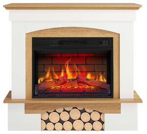 Caminetto elettrico ArtiFlame Woodley AF23BS bianco / rovere naturale - Caminetto elettrico da incasso 1800 W, effetto fiamma LED realistico, funzione riscaldamento, telecomando