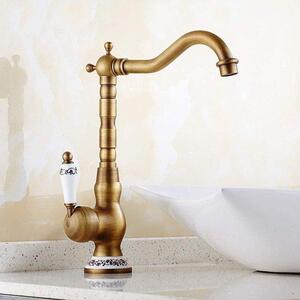 Rubinetto antico per bagno e cucina con maniglia in Vetroceramica, rubinetto da cucina vintage in ottone, rubinetto dal design ampio