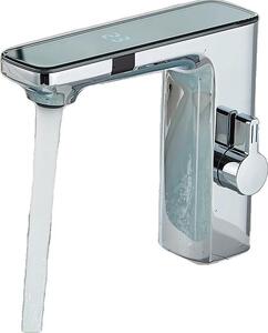 Miscelatore a sensore touch-free per lavabo, display digitale, monocomando, acqua calda e fredda, rubinetto per lavabo cromato