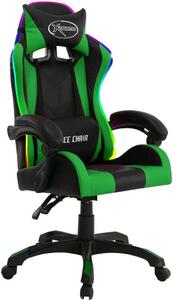 Sedia da gioco con luci LED RGB in ecopelle verde e nera