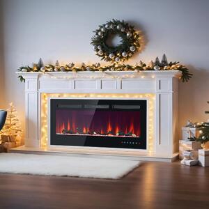 Camino elettrico da parete e da incasso Fortuna Lai, 12 colori delle fiamme regolabili, termostato regolabile, con set di cristalli e legna, telecomando e impostazioni touchscreen, 900/1800 W, 42 pollici, 106,5×46,5×12 cm