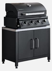 Barbecue a gas 4 bruciatori da appoggio + cucina esterna in acciaio, 80cm, nero
