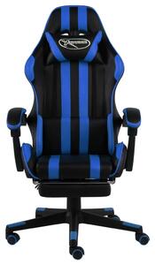 Sedia da Gaming con Poggiapiedi Blu e Nera in Pelle finta
