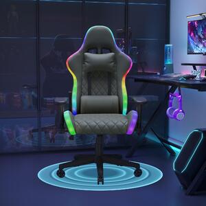 UnboxG Sedia da gioco RGB con cambio di colore a LED, braccioli 2D e schienale regolabile a 90-135°, sedia da ufficio ergonomica con cuscino per il collo