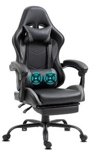 Delman Sedia da ufficio Sedia da gioco Poltrona da gioco massaggiante Ergonomica con poggiapiedi Poggiatesta Massaggio Cuscino lombare Sedia da gioco Girevole 02-0042 Grigio