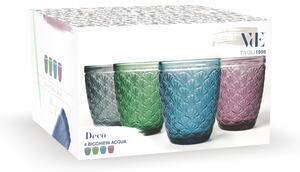 Set 4 bicchieri in vetro colorato con decoro in rilievo Deco