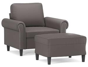 Poltrona con Poggiapiedi Grigio 60 cm in Pelle finta