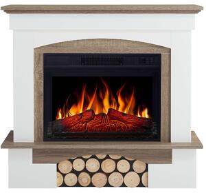 Caminetto elettrico ArtiFlame Woodley AF23S bianco / grigio rovere - Caminetto elettrico da incasso 1800 W, effetto fiamma LED realistico, funzione riscaldamento, telecomando