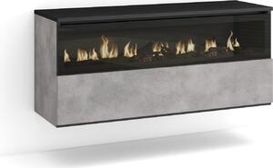 COZY Caminetto elettrico LED, 102x35x45cm, Camino elettrico, da appendere, Cemento