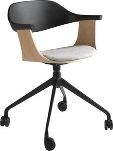 Sedia girevole da ufficio Angel Cerdá in tessuto grigio chiaro e PVC nero 4130
