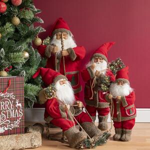 Babbo Natale decorativo 12 led con slitta in legno XMas - h45 cm