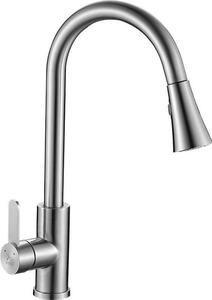 Miscelatore da cucina Laveo Bona inox con doccetta estraibile U, testa in ceramica, risparmio d'acqua, facile installazione