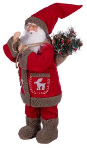 Babbo Natale con vestiti in tessuto e pellicciotto con sacco con12 led altezza 62 cm XMas