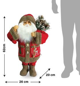 Babbo Natale con vestiti in tessuto e pellicciotto con sacco con12 led altezza 62 cm XMas