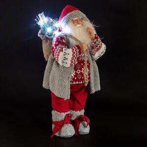 Statuina Babbo Natale 9 led decorativo con cappotto in stoffa h46 cm XMas