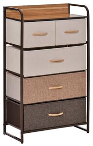 HOMCOM Comò con 5 Cassetti Pieghevoli in Tessuto, Ideale per Camera da Letto, Soggiorno, Lavanderia e Ingresso, 58x29x99cm, Multicolore | Aosom