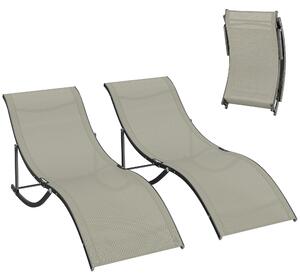 Outsunny Set 2 Sdraio da Giardino Pieghevoli, Lettino Prendisole in Alluminio e Textilene, 61x165x63cm
