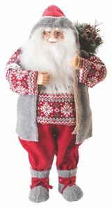 Babbo Natale con cappotto in tessuto e sacco con15 led altezza 80 cm XMas
