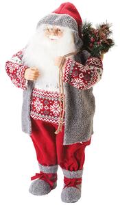 Babbo Natale con cappotto in tessuto e sacco con15 led altezza 80 cm XMas