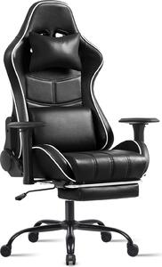 Sedia da gioco AIORBER, ergonomica, girevole a 360°, supporto lombare regolabile, sedia da ufficio, con poggiapiedi, per camera da letto, ufficio, 72x72x132cm, nero