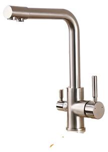 Rubinetto da cucina a soffitto con due maniglie, filtro per acqua depurata, rotazione di 360 gradi, finitura nichel spazzolato