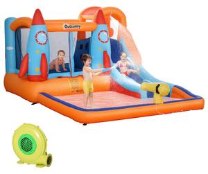 Outsunny Castello Gonfiabile per Bambini Piscina con Scivolo e Trampolino, Pompa Elettrica, 350x250x185cm, Multicolore|Aosom