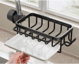 Rubinetto da cucina con braccio a S - Organizer per lavello - Organizzazione della cucina - Con canaletta di scolo a L - 5,7 x 10,5 x 3,5 cm - Nero