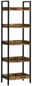HOMCOM Scaffale Libreria a 5 Ripiani Stile Industriale in Legno e Struttura in Metallo, 48x30x155cm, Marrone Rustico | Aosom Italy