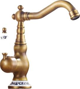 Rubinetto per lavabo, ottone anticato, maniglia in Vetroceramica, rubinetto per lavabo A