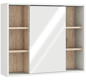 HOMCOM Armadietto con Specchio in MDF e Truciolato con 3 Ripiani Laterali e Ripiano Regolabile Interno, 60x14.5x49.4 cm|Aosom