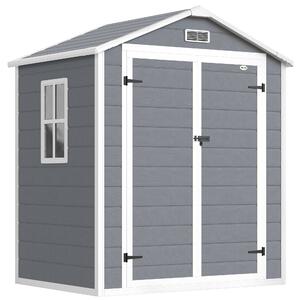 Outsunny Casetta da Giardino con Finestra e Doppia Porta con Serratura, Capanno per Attrezzi in Alluminio e PP, Grigio | Aosom Italy
