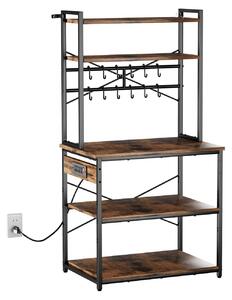 Scaffale da cucina per panettieri, cavo di alimentazione da 1,5 m, scaffale con presa di corrente, supporto da cucina con barra di sostegno a X, 12 ganci a S, supporto da bar per stoviglie e barattoli delle spezie, ciabatta integrata