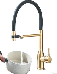 Rubinetto da cucina, acciaio inossidabile, con due maniglie, per acqua filtrata, oro spazzolato nero