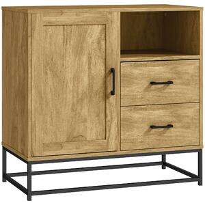 HOMCOM Credenza Moderna Multiuso da cucina con 2 Cassetti, Armadietto Regolabile e Ripiano Aperto, in Legno e Acciaio, 80x40x78cm, Marrone|Aosom Italy